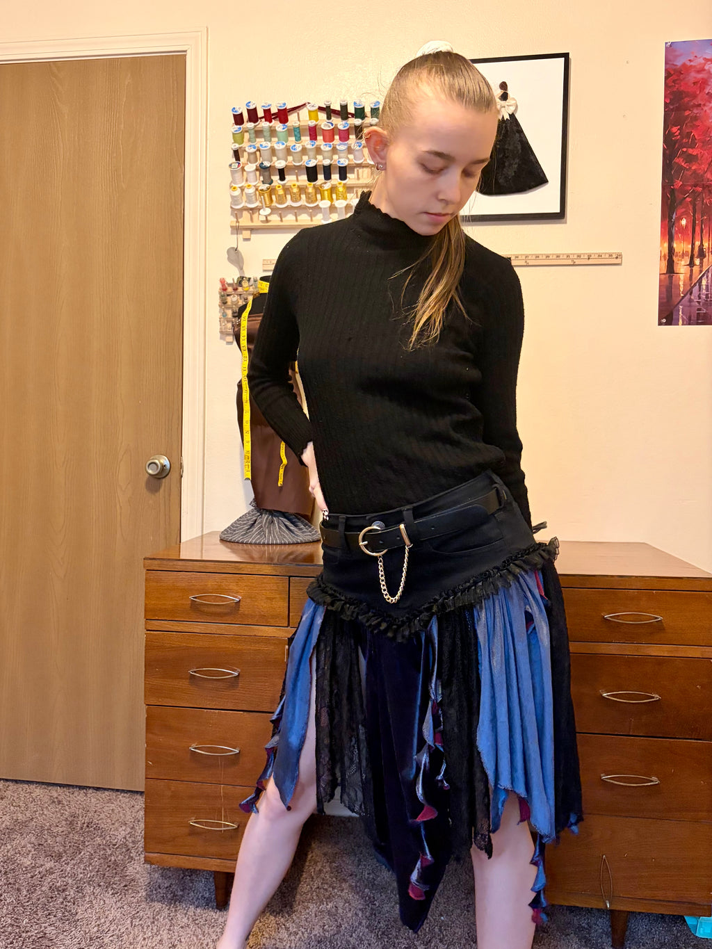 Nightfall Velvet & Lace Handkerchief Skirt